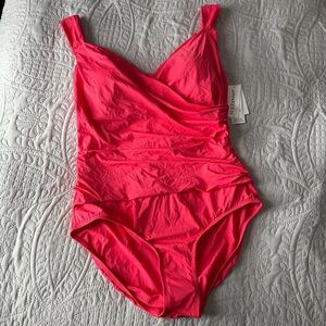 Jantzen | NEW Surplice Mio Watermelon Coral One-Piece Ruched Pink Swimsuit 16